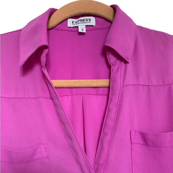 EXPRESS Blouse The Portofino Shirt Sleeveless V Neck Button Up Pink Purple EUC - Picture 3 of 14